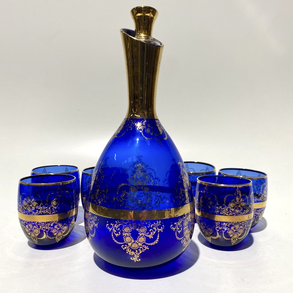 DECANTER SET, Blue Gold (Decanter & 6 x Glasses)